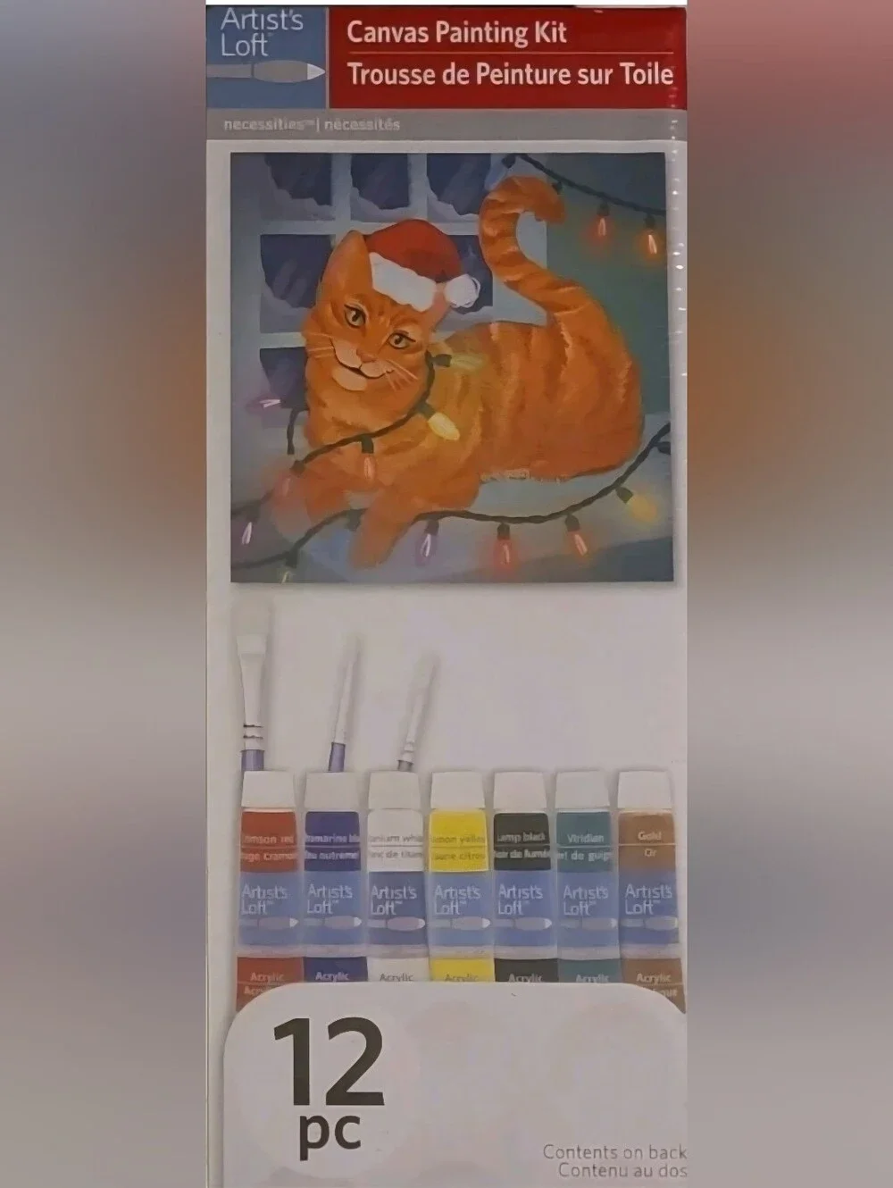 Artists Loft Santa Hat Cat wrapped in Christmas Lights Canvas Acrylic Paint Kit